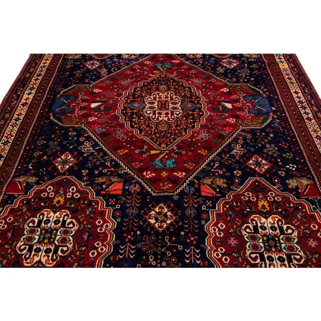 Persian Vintage Handmade Persian Blue Medallion Wool Rug 6'8" X 10'2" For Sale - Image 3 of 12