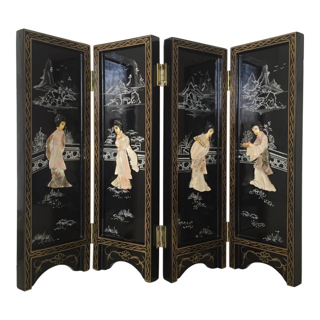 Vintage Chinese Lacquer Tabletop Folding Screen For Sale