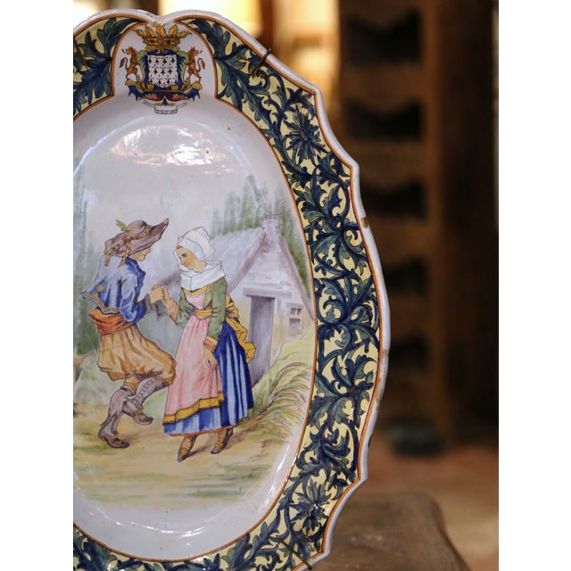 White Pair 19th Century French Painted Faience Porquier Beau Quimper Wall Platters For Sale - Image 8 of 17