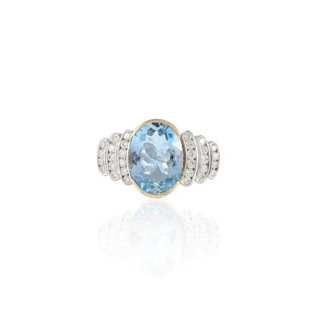Not Yet Made - Made To Order 18k Gold Certified 3.25ct Aquamarine Cluster Diamond Revival Cocktail Ring Size 7 For Sale - Image 5 of 11