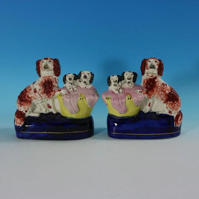 Pair Staffordshire Spaniel and Pups in Wash Baskets For Sale - Image 13 of 13