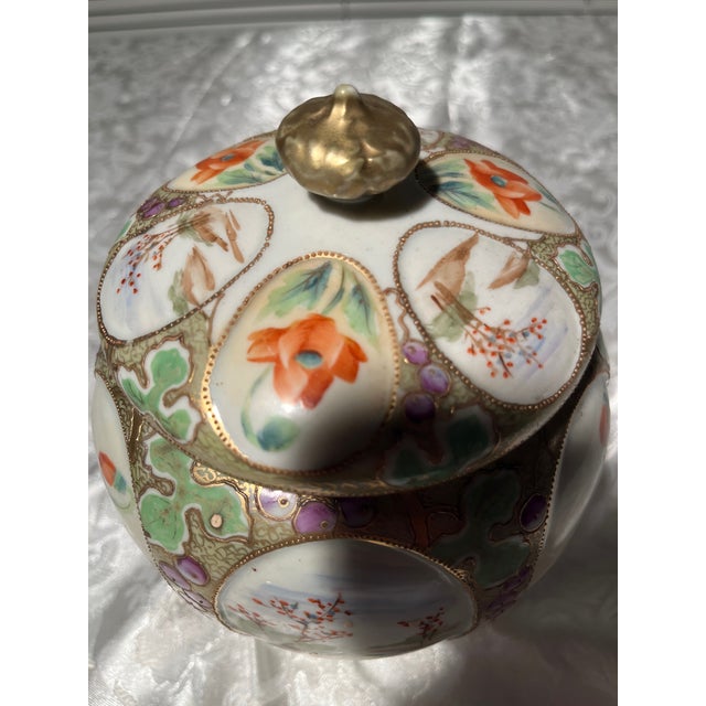 Vintage Satsuma Style Moriage Tripod Ginger Jar With Gilt Accents For Sale In San Francisco - Image 6 of 9
