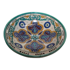 Antique Moroccan Ceramic Bowl From Fez 1940's Moorish Design