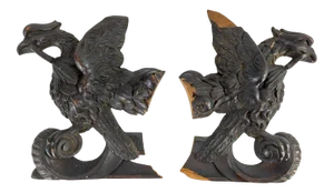 Mid 18th Century American Carved Architectural Walnut Wood Eagles- a Pair