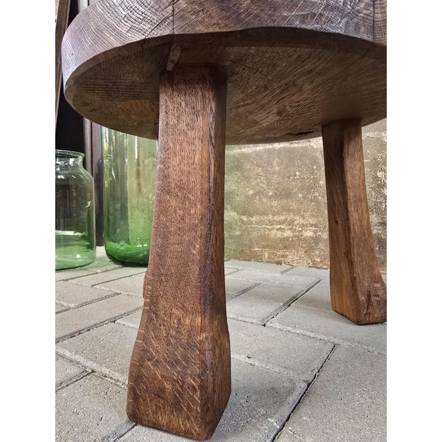 Small Brutalist Round Oak Coffee Table, 1970s For Sale - Image 4 of 8