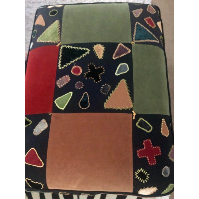 Textile Vintage Multi Colored Upholstered Ottoman For Sale - Image 7 of 11