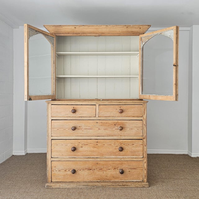 English Antique English Pine Glazed Dresser Display Cabinet - Circa 1880 For Sale - Image 3 of 17