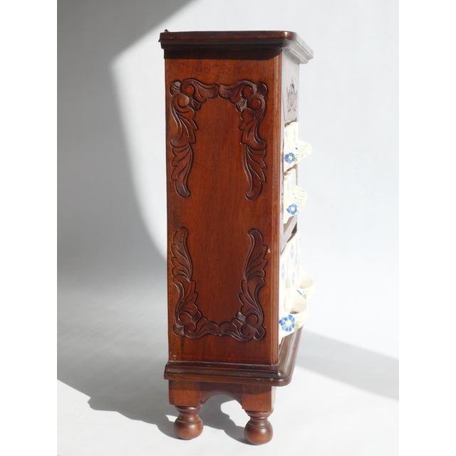 Antique Dutch Farmhouse Wooden Ceramic Floral Spice Cabinet, 1950s For Sale - Image 6 of 14