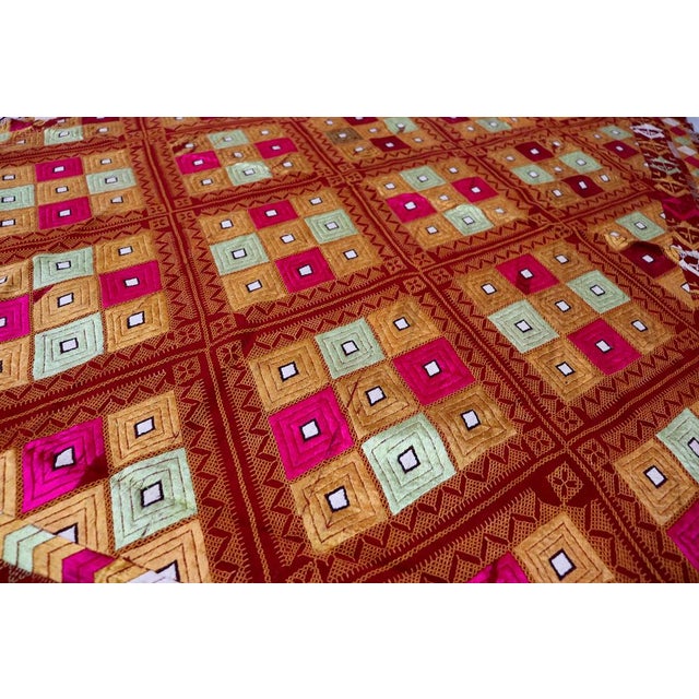 Orange Vintage Indian Embroidered Pulkari Wall Hanging, 1920s For Sale - Image 8 of 14