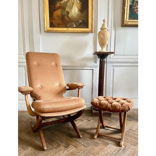 Vintage Wood and Velvet Folding Armchair, 1970s For Sale - Image 17 of 18