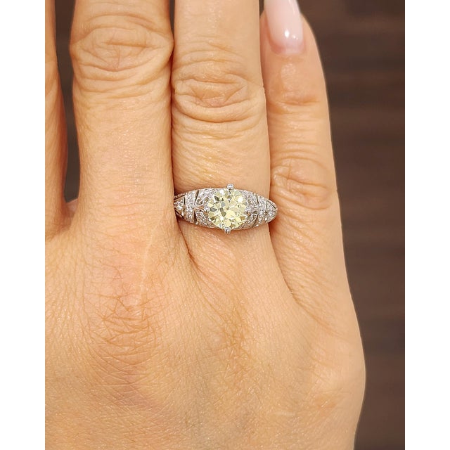Art Deco 1.28 Ct Gia Certified Natural Fancy Yellow Diamond Ring Size 6.5 For Sale - Image 3 of 9