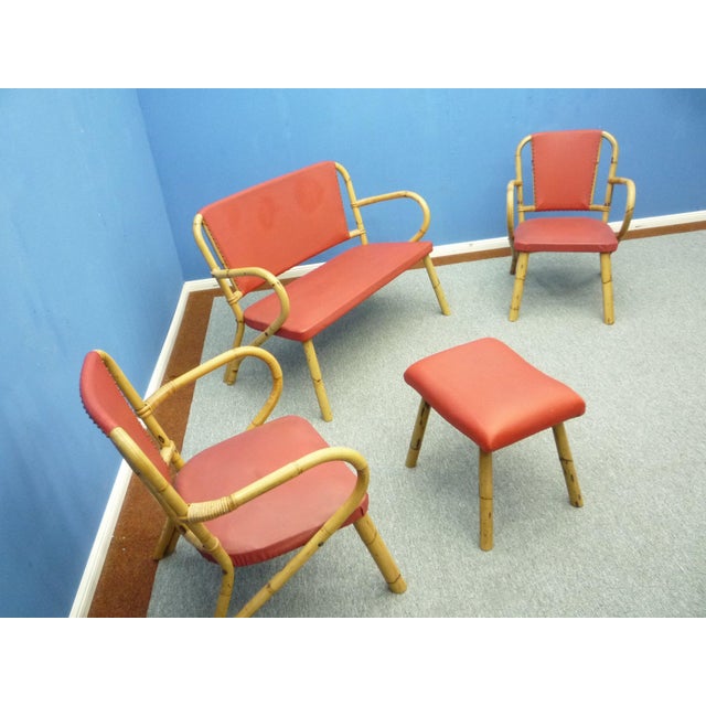 Mid-Century Modern Bamboo Living Room Set, 1950s, Set of 4 For Sale - Image 3 of 18