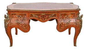 Paul Sormani Style Antique French Louis XV Kingwood and Burl Wood Bureau Plat Leather Top Executive Desk With Mounted Bronze Ormolu