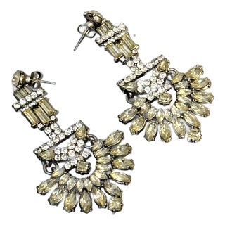 1950s Extra Large Rhinestone Dangle Earrings For Sale