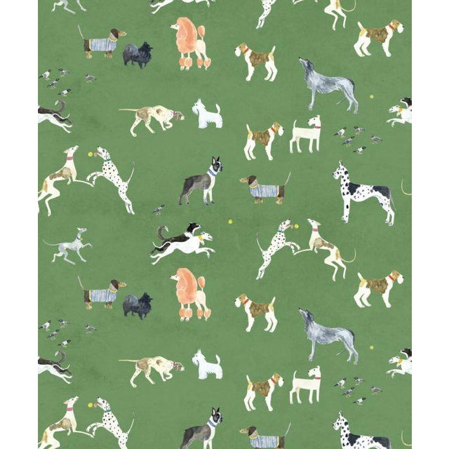 Doggies Wallpaper in Teal | Chairish