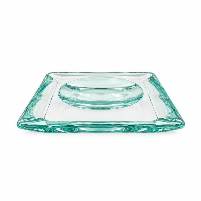 Fontana Arte Vintage Fontana Arte Aquamarine Crystal Glass Vide Poche Square Catchall Tray Italy Mid-Century For Sale - Image 4 of 10