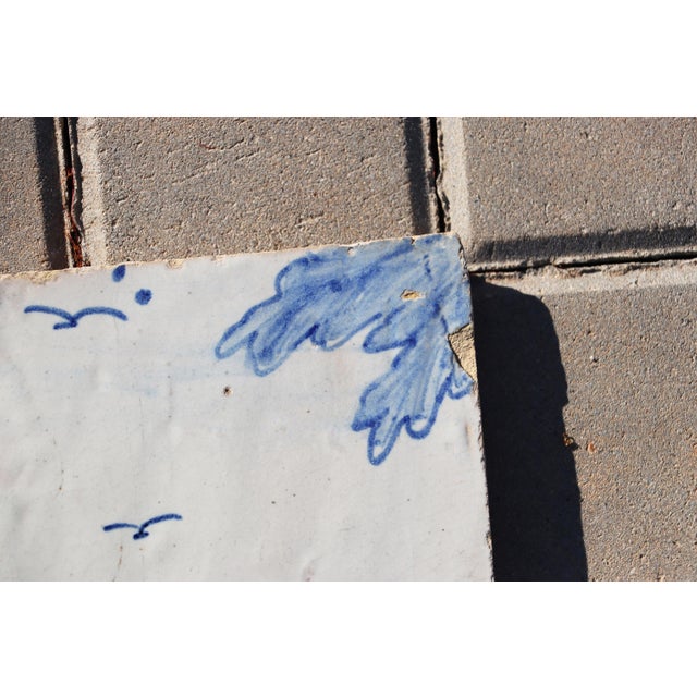 18th Century Portuguese Tile Birds & Foliage Blue & White Antique Hand Painted For Sale - Image 6 of 8