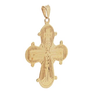 Vintage 14 Karat Gold Eastern Orthodox Cross or Crucifix Pendant for a Necklace For Sale