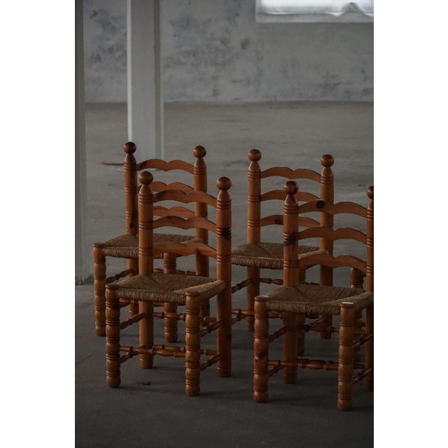 Brutalist Modern Brutalist French Chairs in the style of Charles Dudouyt, 1960s, Set of 6 For Sale - Image 3 of 18