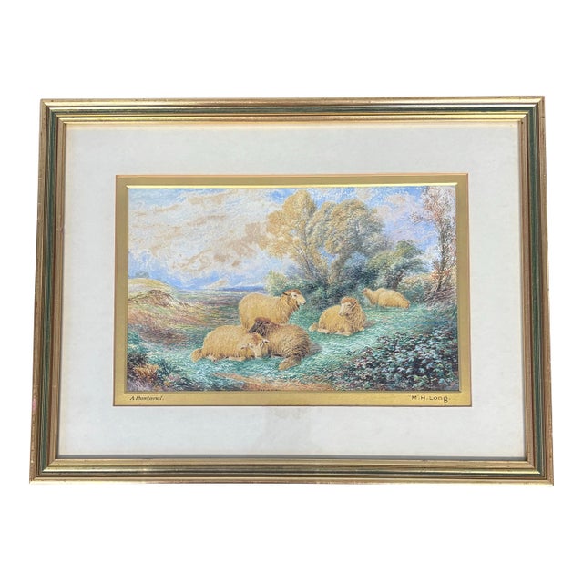 Framed English Pastoral Watercolor For Sale