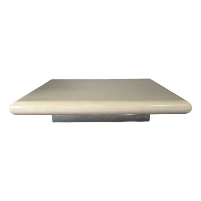 Large Karl Springer–Style Bullnose Lacquer Floating Coffee Table With Chrome Base For Sale