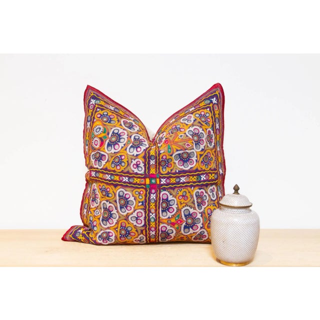 Yellow Colorful Rajasthani Embroidered Decorative Pillow For Sale - Image 8 of 8