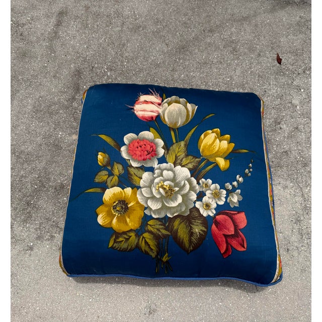 Vintage Floral Upholstered Footstool on Brass Ball Casters For Sale In Naples, FL - Image 6 of 13