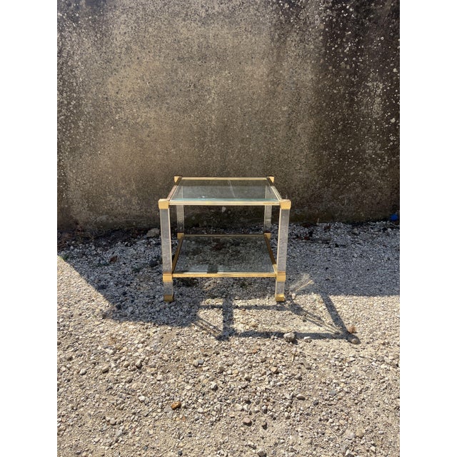 Vintage French Side Table in Brass and Glass Structure by Pierre Vandel, 1970s For Sale - Image 4 of 11