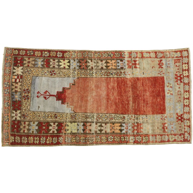 Vintage Turkish Oushak Prayer Rug - 3′2″ × 6′2″ For Sale