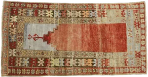 Vintage Turkish Oushak Prayer Rug - 3′2″ × 6′2″