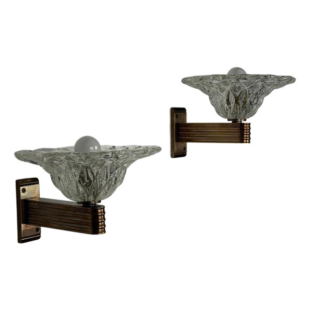 Sculptural Bullicante Glass Wall Sconces from Barovier & Toso, 1940s, Set of 2 For Sale