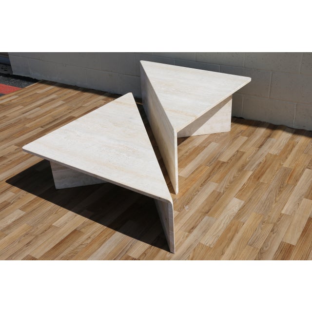 1970s Italian Travertine Triangular Two-Piece Coffee Table For Sale - Image 12 of 18