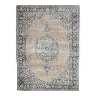 1970s Vintage Persian Handmade Wool Cotton Beige Area Rug For Sale