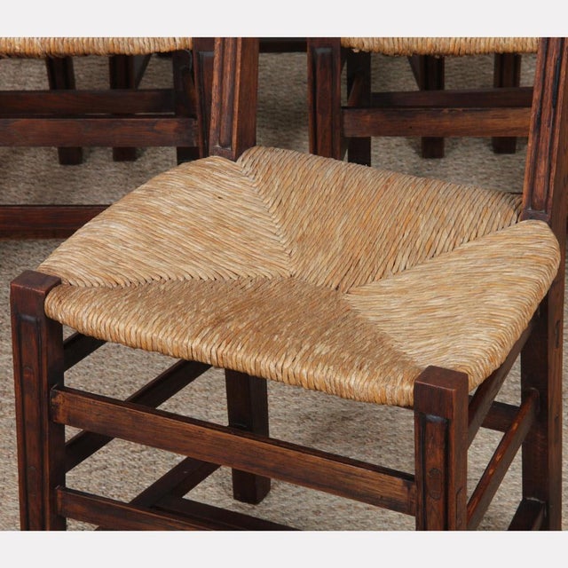 Vintage French Oak Straw-Seated Chairs, 1950, Set of 6, in Good conditions. Designed 1950 to 1959
