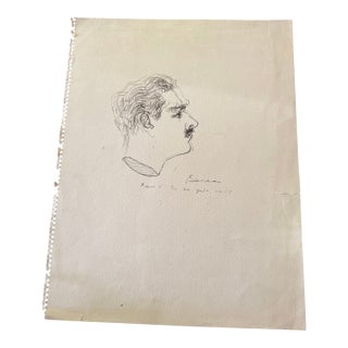 1955 Dimitrie Berea Pencil Self-Portrait Sketch in Paris on June 22, 1955 For Sale