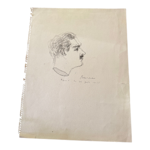 1955 Dimitrie Berea Pencil Self-Portrait Sketch in Paris on June 22, 1955