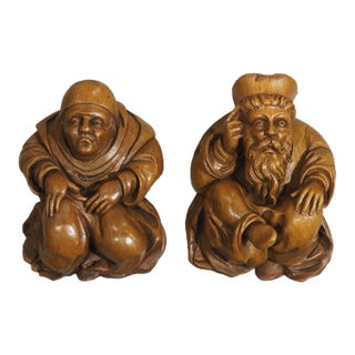 Pair of Small Antique French Medieval Style Figures in Carved Walnut, C. 1880 For Sale