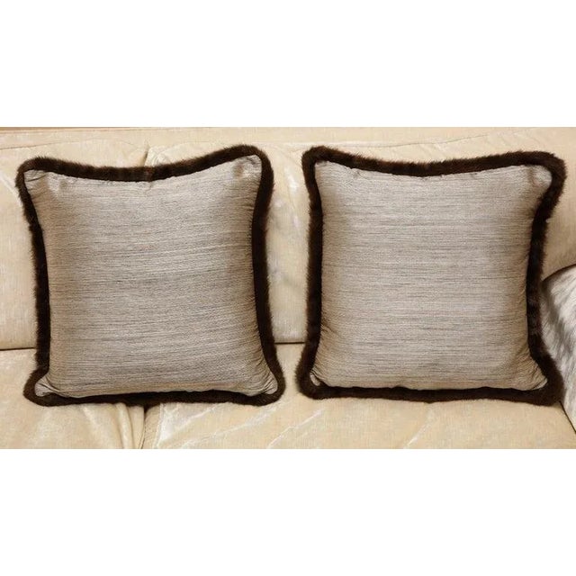 Early 21st Century 2018 Associated to the Highlands Clans From Scotland Anglo-Japanese Style Beige Fur/Silk Square Pillows by Arlene Angard - Set of 2 For Sale - Image 5 of 9
