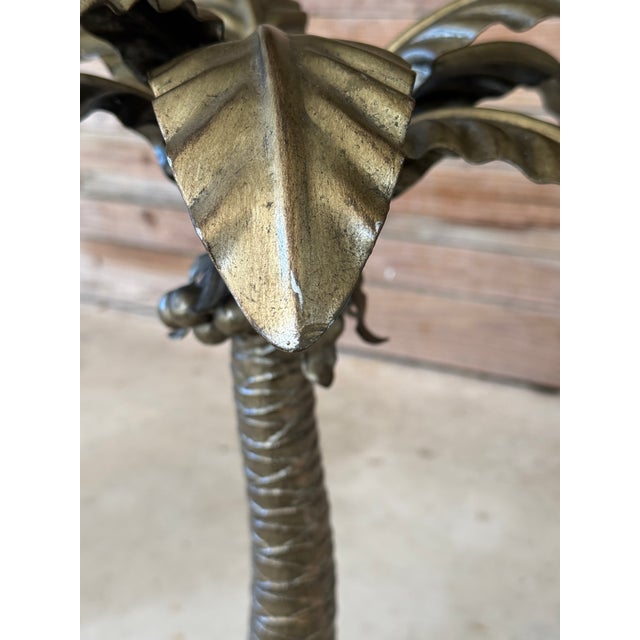 Late 20th Century Vintage Regency Marge Carson Gilt Palm Tree Table With Marble Base and Glass Top For Sale - Image 5 of 12