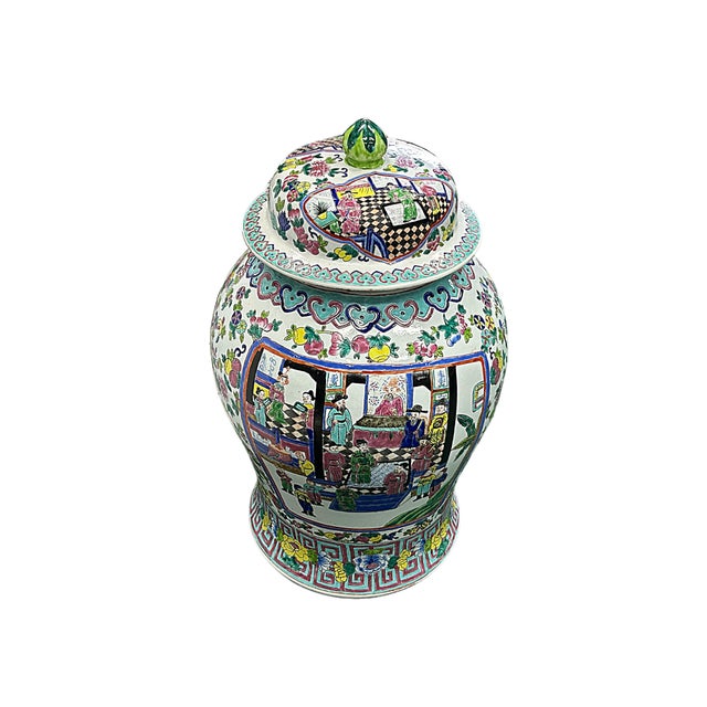 Chinese Large Famille Rose Color Graphic Porcelain General Temple Jar For Sale - Image 9 of 9