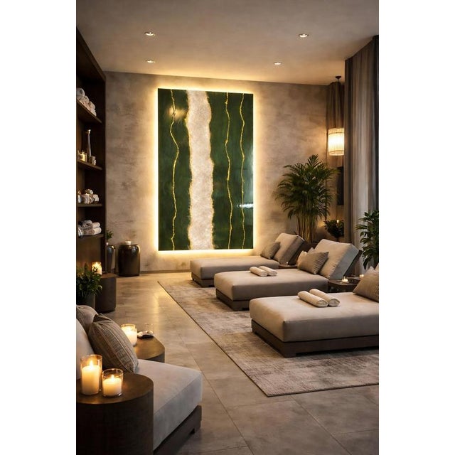 Contemporary Emerald River Illuminated Wall Art in Natural Quartz Crystals by Sev Art Gallery For Sale - Image 3 of 8