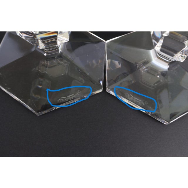 Late 20th Century Pair of Val Saint Lambert Belgian Crystal Candlesticks Signed & Labeled For Sale - Image 5 of 11