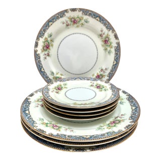 Midcentury Occupied Japan Floral Patterned Dinner Plates and Side Dishes, Set of Eight For Sale