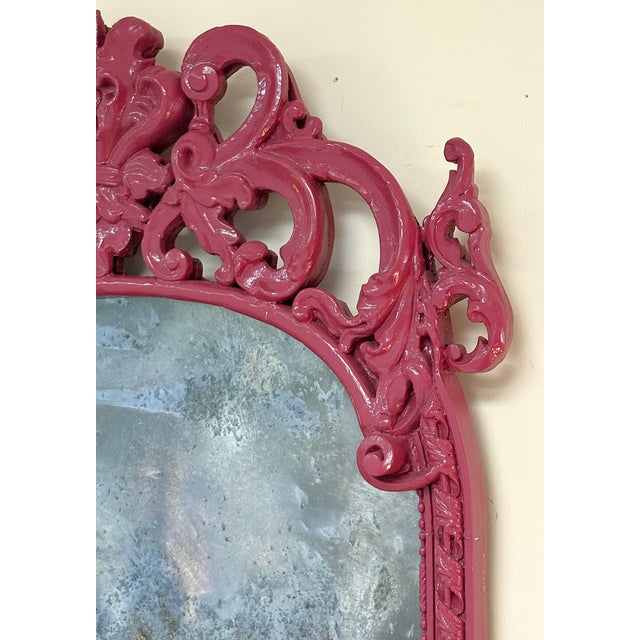 19th Century Large Rococo/ Baroque Design Ornately Carved Wood Wall Mirror With Aged Glass For Sale - Image 4 of 18