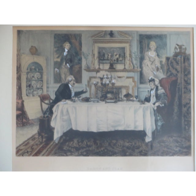 This is a hand-colored etching of the painting 'Darby and Joan' by Walter Dendy Sadler (England, 1854-1923), matted and...