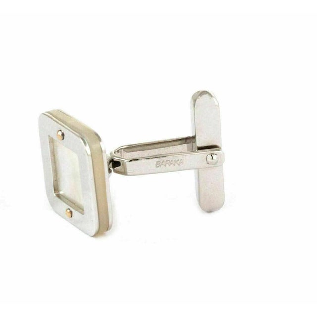 Mid 20th Century Pair of Baraka Mother of Pearl 18k Two Tone Gold Square Top Stud Cufflinks For Sale - Image 4 of 6