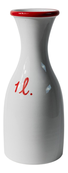 Italian Handmade White Ceramic Jug with Red Rim and Details, 1970s