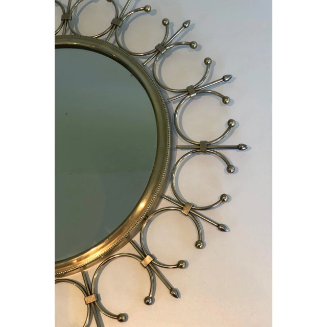 Circa 1970 French Brass and Brushed Steel Sunburst Mirror For Sale - Image 11 of 13