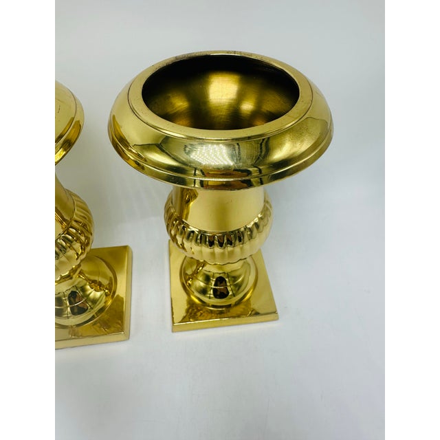 1980s Heavy Brass Vases, a Pair For Sale - Image 5 of 6