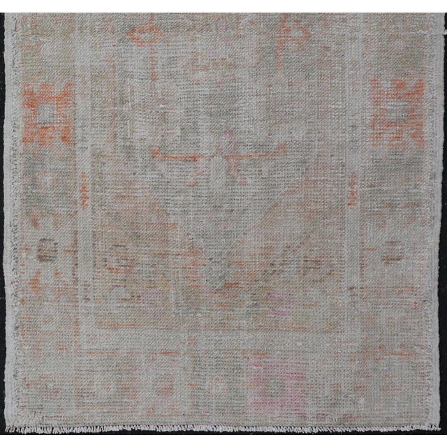 Turkish Muted Colored Oushak Rug Is Subdued Medallion Design For Sale - Image 4 of 11